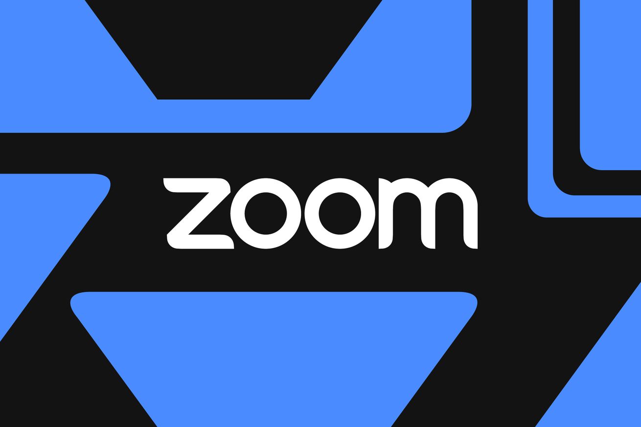 Illustration of the Zoom logo on a blue and black background.