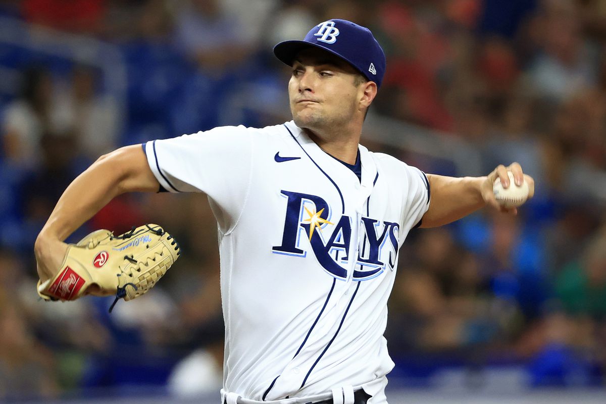Shane McClanahan #18 of the Tampa Bay Rays pitches during a game against the Boston Red Sox at Tropicana Field on July 12, 2022 in St Petersburg, Florida.  &nbsp;  