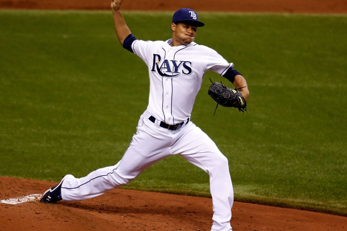 ST PETERSBURG, FL - SEPTEMBER 19:  :  Pitcher Chris Archer #22 of the Tampa Bay Rays pitches against the Boston Red Sox during the game at Tropicana Field on September 19, 2012 in St. Petersburg, Florida.  (Photo by J. Meric/Getty Images)