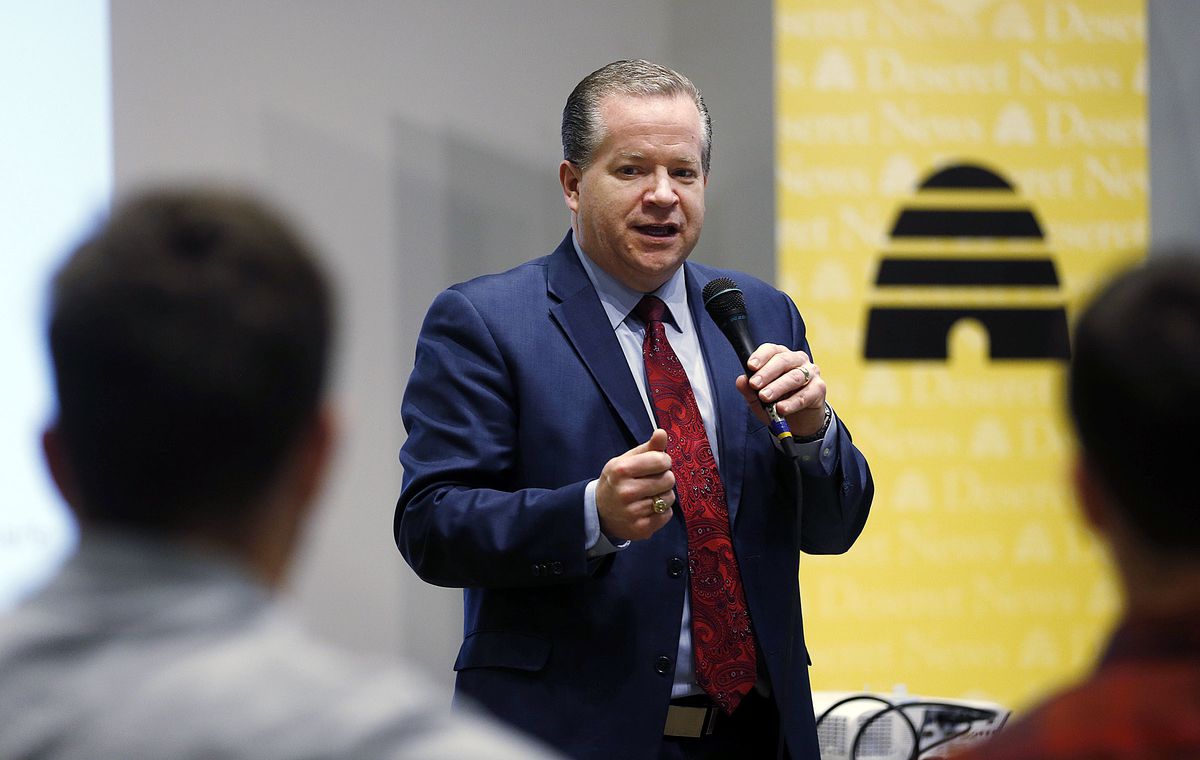 Boyd Matheson, opinion editor and head of strategic reach for the Deseret News, speaks during the Beyond the March student forum at the Capitol in Salt Lake City on Monday, March 19, 2018. Beyond the March was held to help create positive local change and