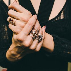 "It’s an exploration of positive and negative space on your hand," Bliss says of her interlocking rings. "If you like your fingers, you can wear the smaller parts alone, and if you want to cover your fingers you can do the full set." 