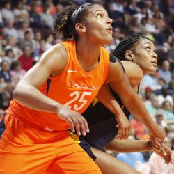 The Indiana Fever take on the Connecticut Sun in a WNBA game at Mohegan Sun Arena on May 26, 2018.
