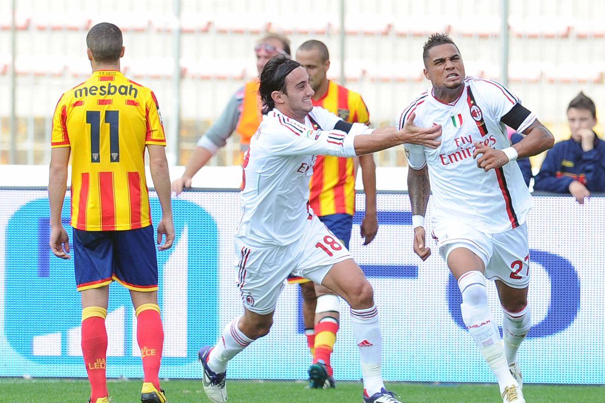 Kevin-Prince Boateng scored three goals in 17 minutes to lead Milan's comeback at Lecce.