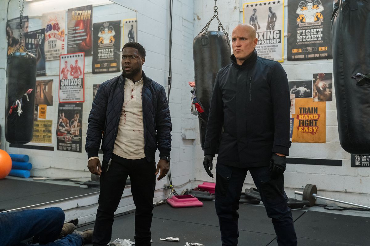 (L-R) Kevin Hart as Teddy and Woody Harrelson as The Man From Toronto in The Man From Toronto.