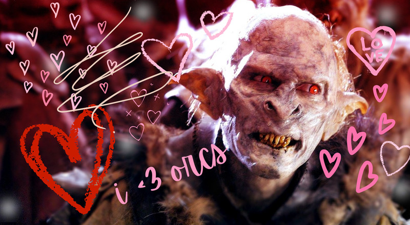 An orc from Lord of the Rings covered in hearts