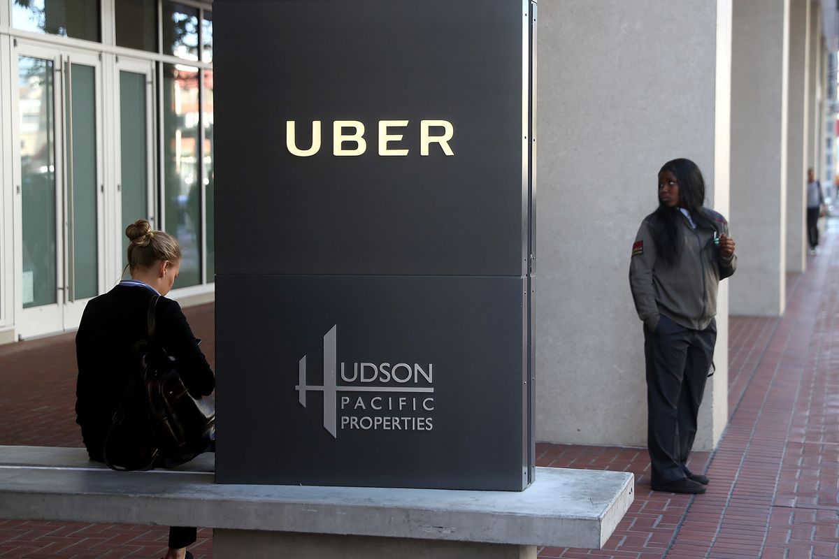 the Uber sign outside its San Francisco headquarters