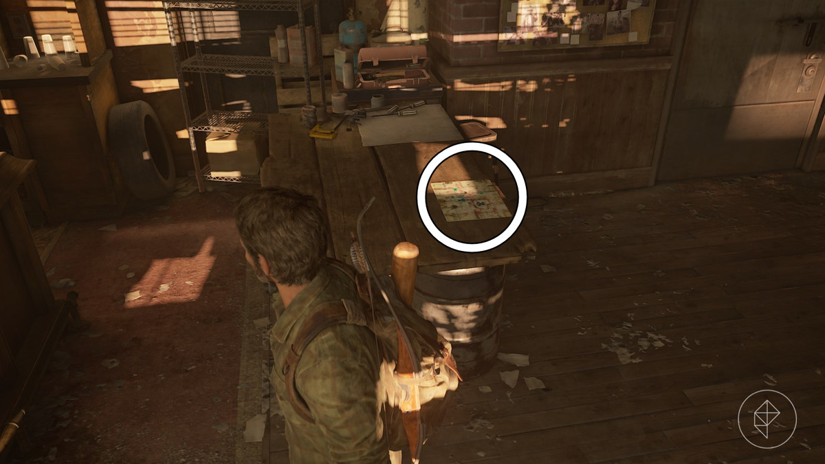 Bill’s Map artifact location during the “Safehouse” section of “Bill’s Town” in the Last of Us Part 1