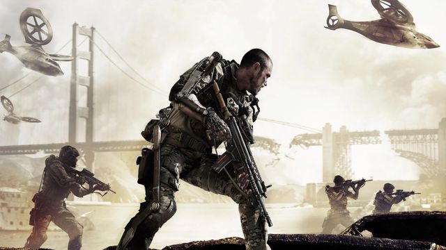 Key art for 2014’s Call of Duty Advanced Warfare shows futuristic soldiers against the backdrop of a ravaged San Francisco