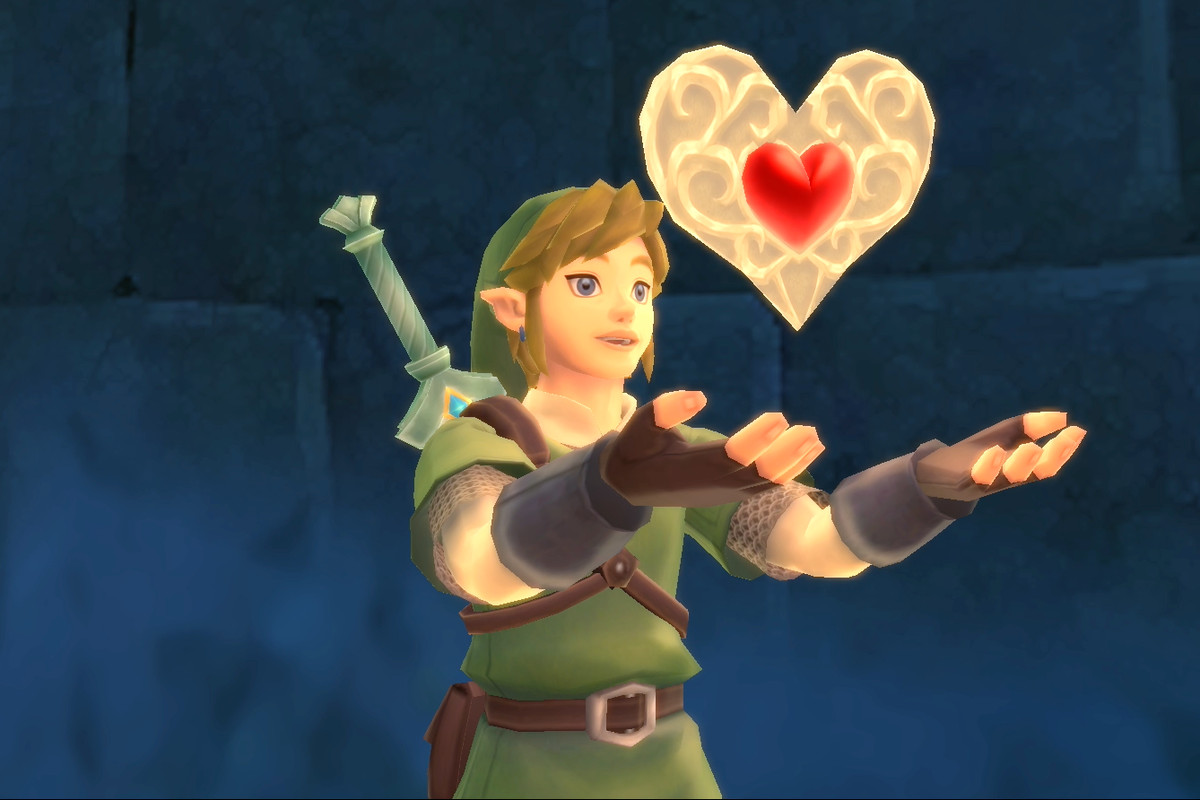 Link from The Legend of Zelda: Skyward Sword holding a heart