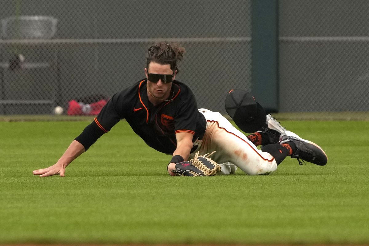 Brett Auerbach diving in the outfield to make a catch