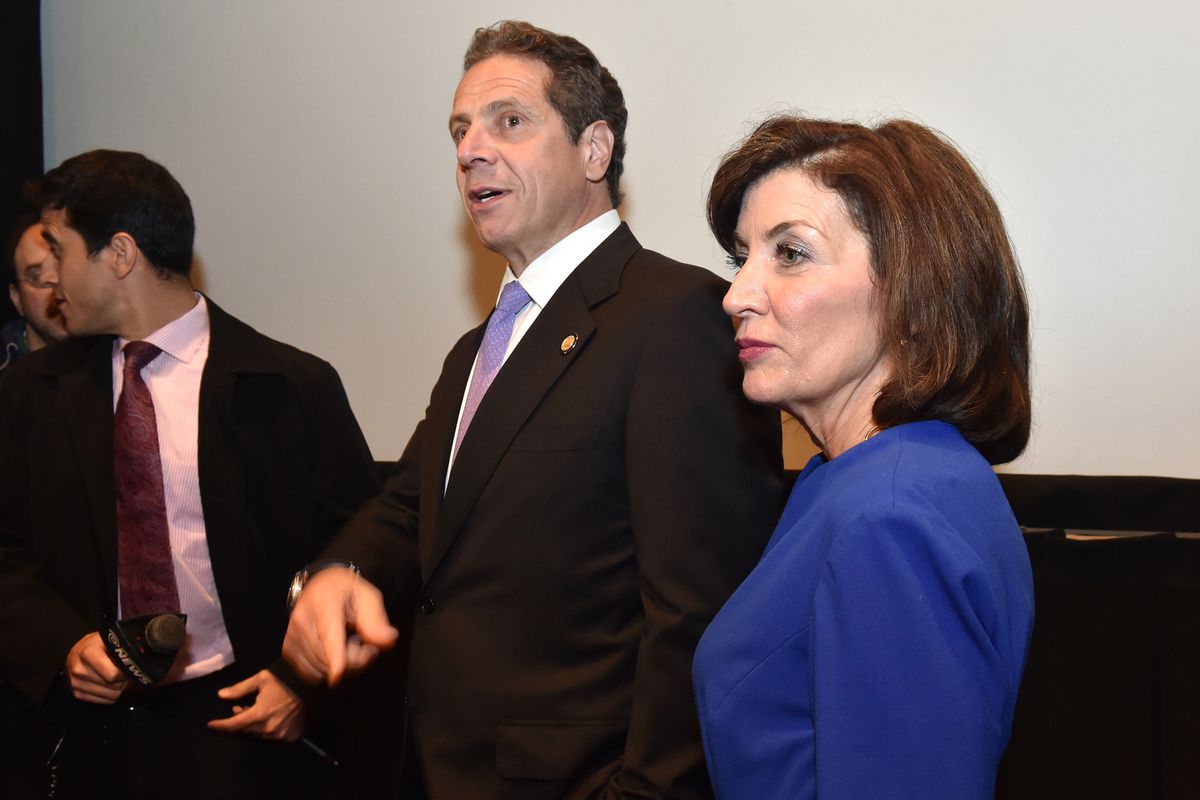 Then-Gov. Andrew Cuomo and Lt. Gov. Kathy Hochul attend a screening at Lincoln Center of “The Hunting Ground” a new documentary highlighting sexual violence at colleges and universities nationwide. June 2, 2015