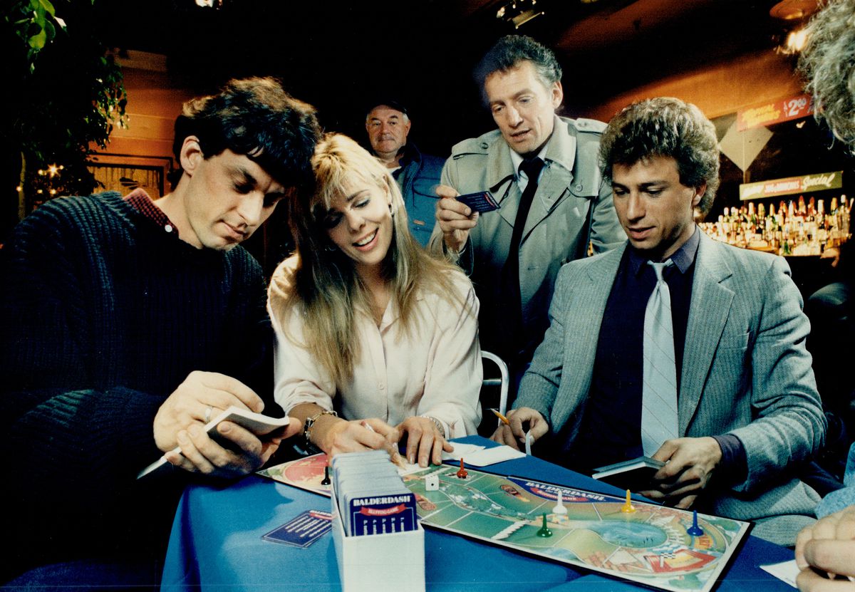 Torontonians Paul Toyne; left; and Robinson play their game Balderdash; a favorite of the cast of TV...