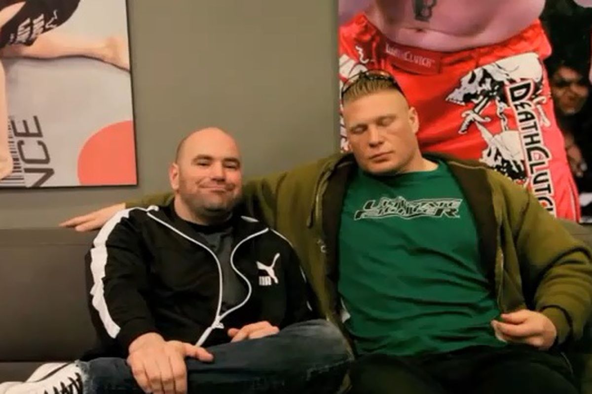 Dana White (left) isn't smiling today knowing that Brock Lesnar (right) has retired from MMA and is likely wanting to head back to WWE. 