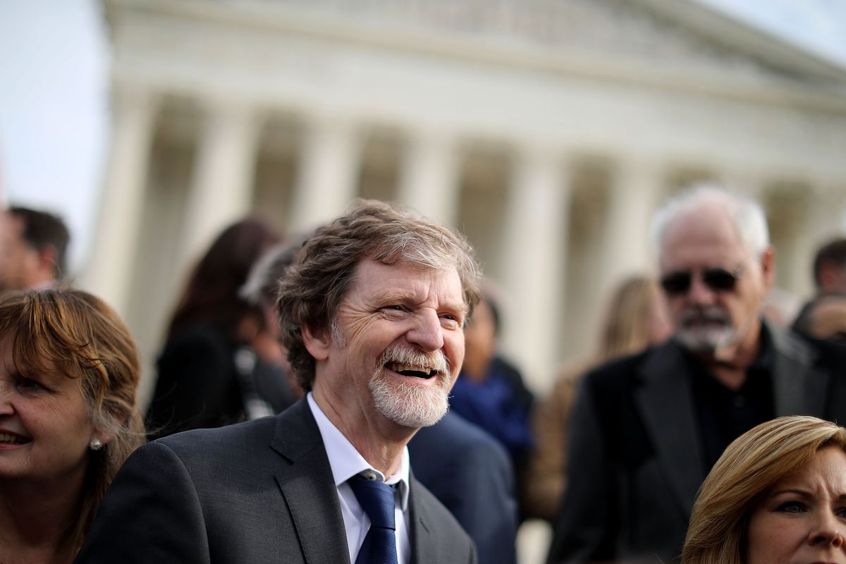 Jack Phillips, the owner of Masterpiece Cakeshop in Colorado, stands in front of the US Supreme Court.