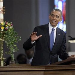 President Barack Obama speaks at the "Healing Our City: An Interfaith Service" at the Cathedral of the Holy Cross in Boston, Thursday, April 18, 2013. The service is dedicated to those who were gravely wounded or killed in Monday’s bombing near the finish line of the Boston Marathon.(AP Photo/Susan Walsh)