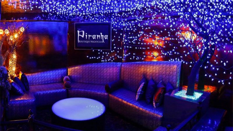 Piranha Nightclub is covered in sparkling strong lights.
