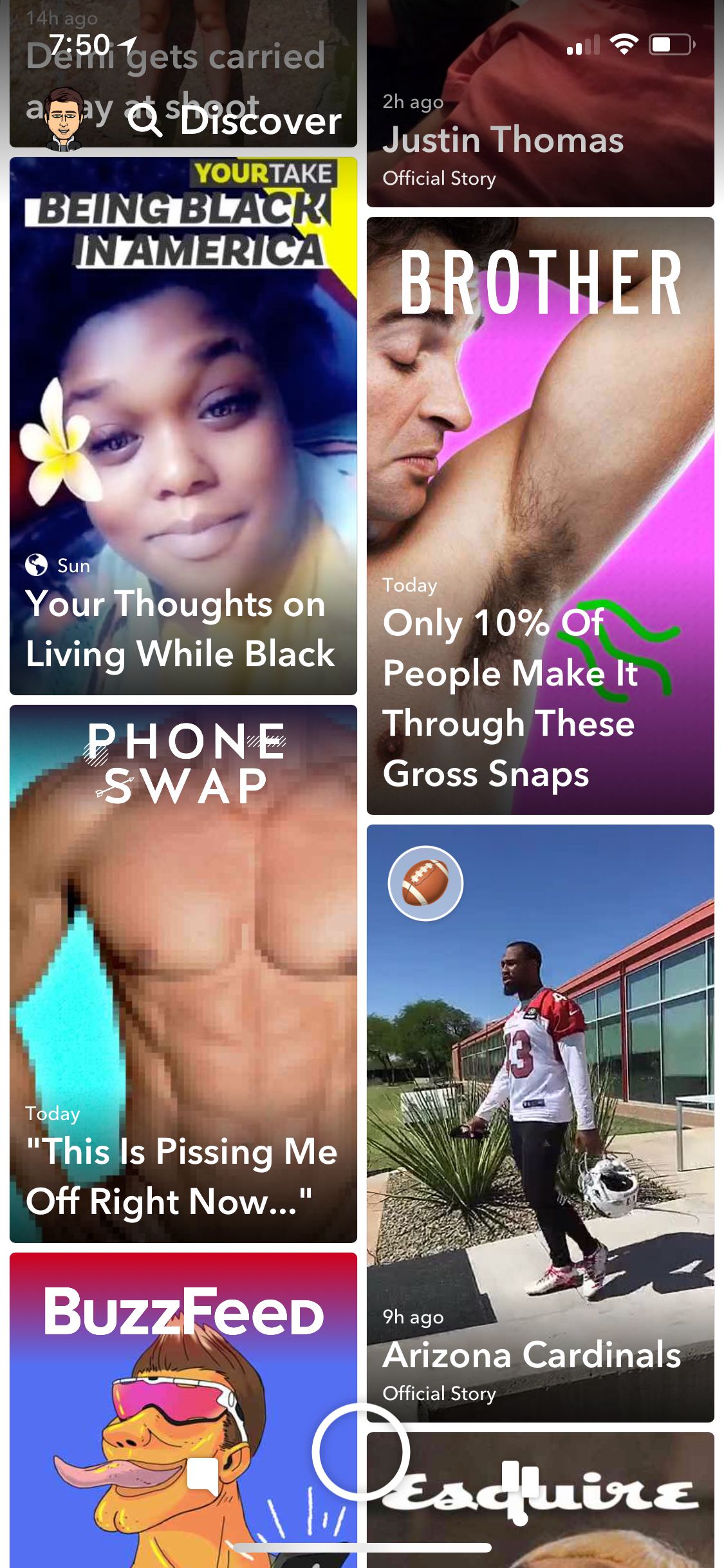 A look at Snapchat’s Discover section, with content from multiple Vertical Networks brands. 