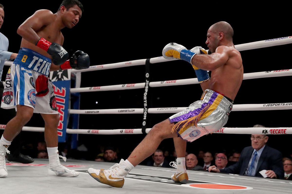Roman Gonzalez punches Khalid Yafai in an eighth round TKO in a WBA Super Flyweight World Championship bout at The Ford Center at The Star on February 29, 2020 in Frisco, Texas.