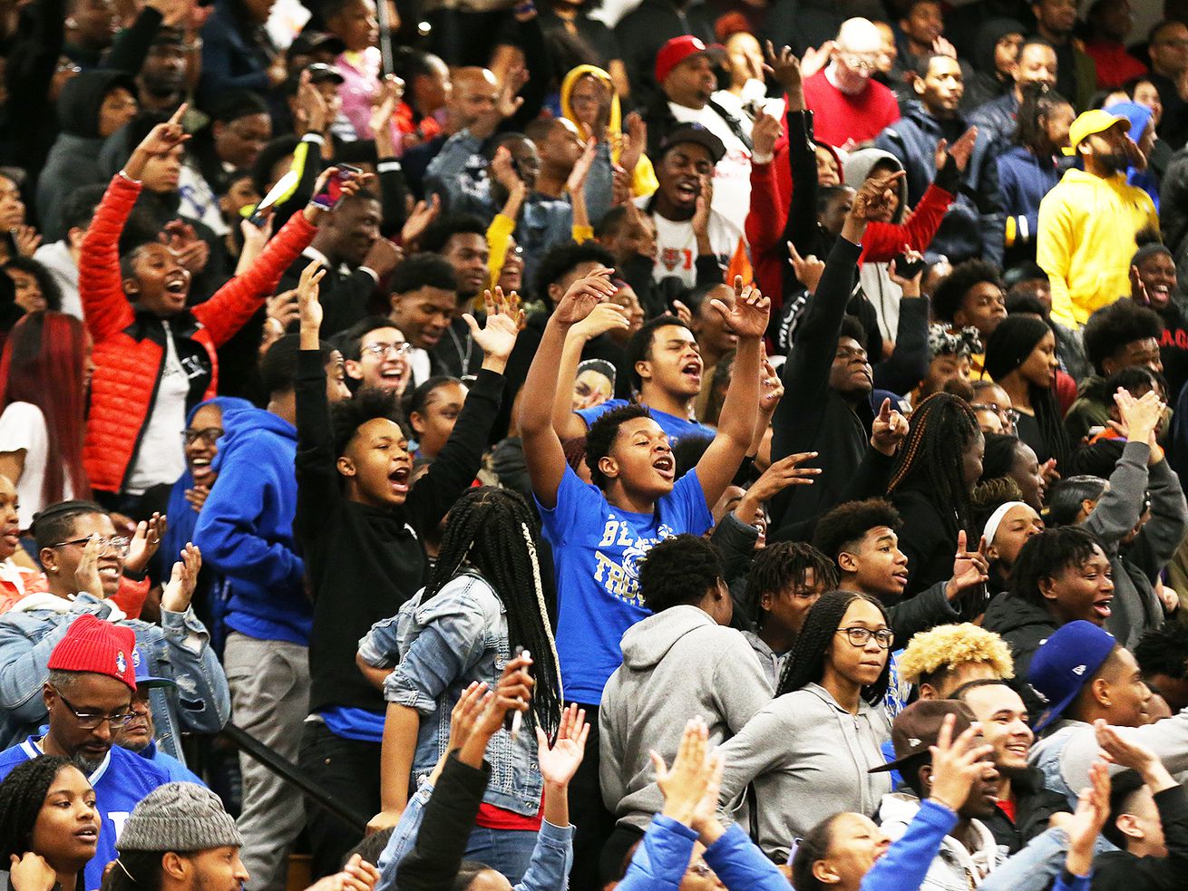 Bloom’s fans enjoy the game as the Blazing Trojans defeat Thornton 74-57, Chicago Heights, Illinois, January 29, 2020.