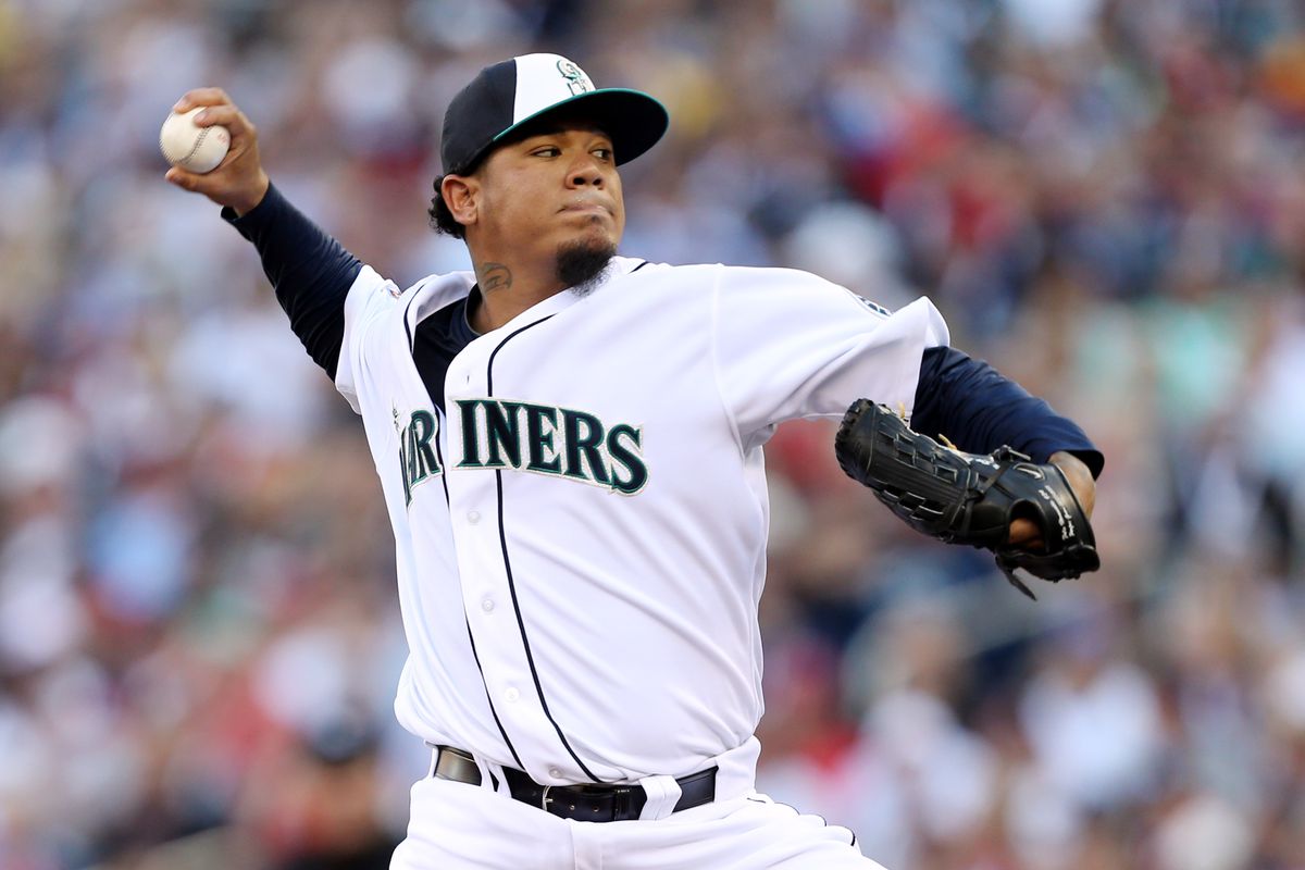 Another oddity: Felix Hernandez wearing a white hat