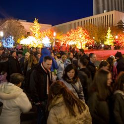People tour the Christmas lights near Temple Square in Salt Lake City on Friday, Nov. 25, 2016.