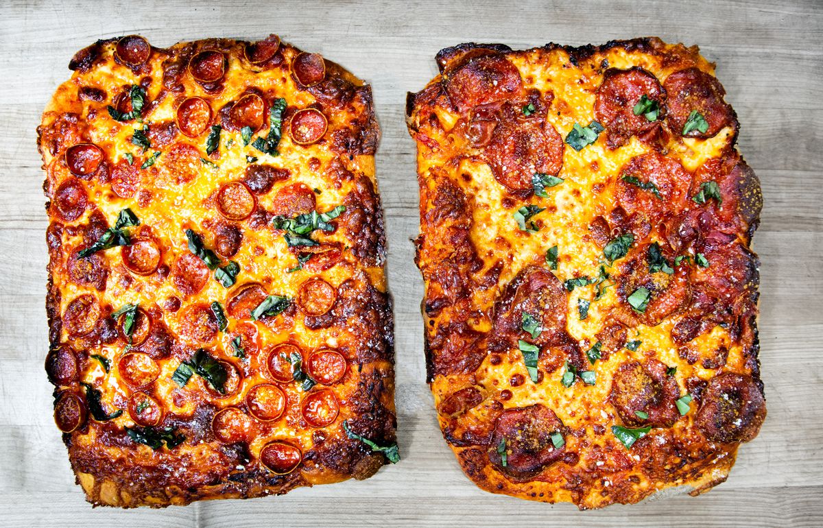 Two square pizzas