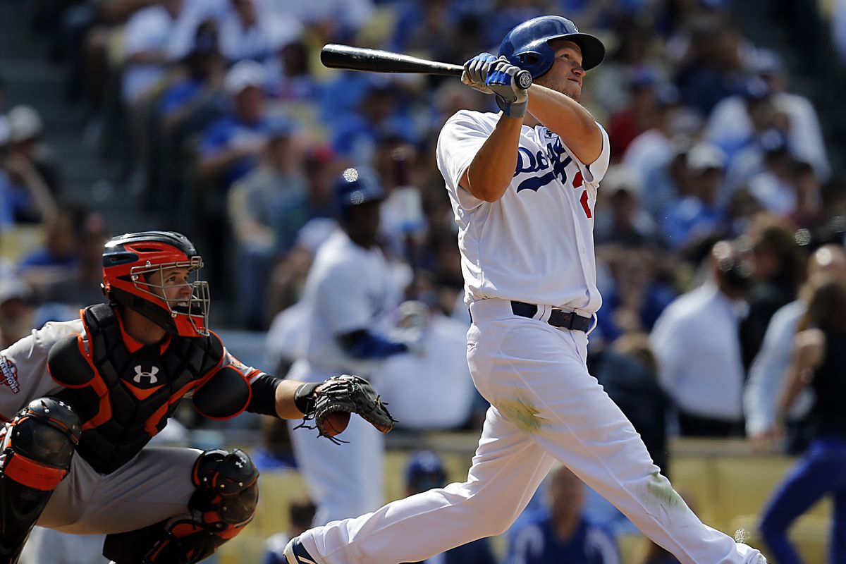 Dodgers starting pitcher Clayton Kershaw tracks the trajectory of his solo home run in the eighth i