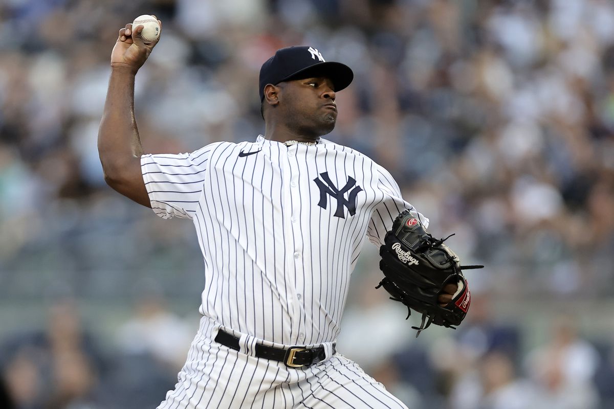 Luis Severino #40 of the New York Yankees in action against the Baltimore Orioles at Yankee Stadium on July 6, 2023 in Bronx borough of New York City. The Orioles defeated the Yankees 14-1.