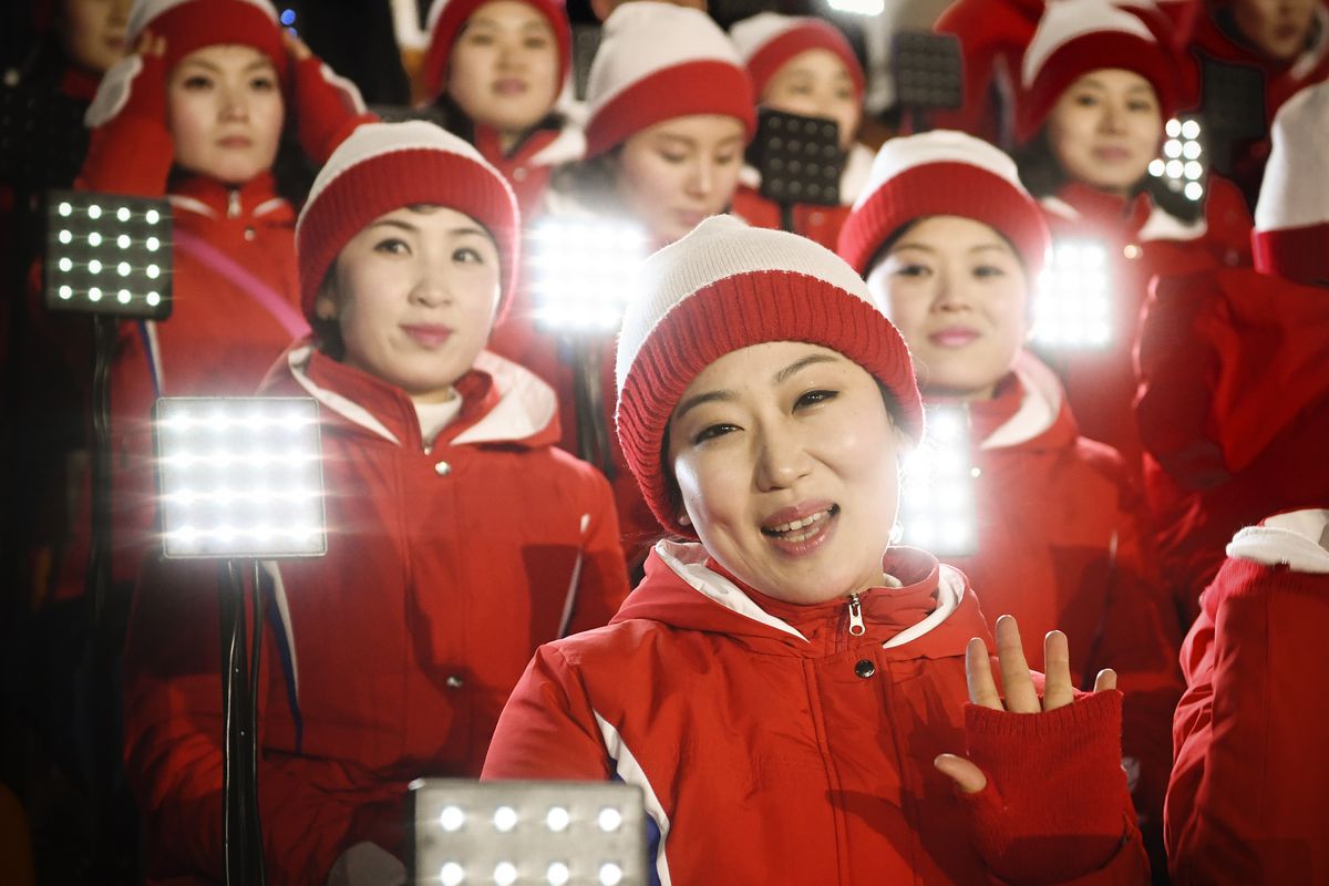 Members of the North Korean cheering band.