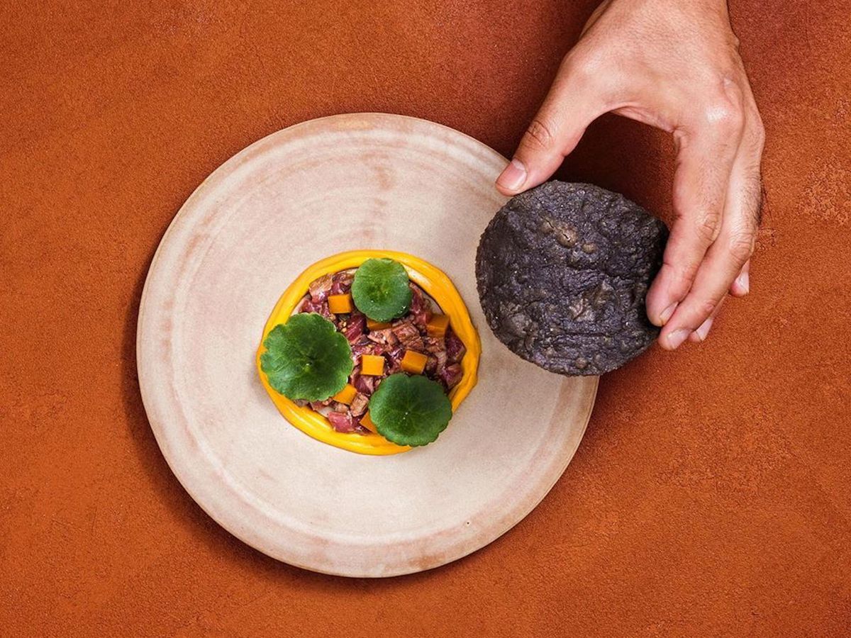 London’s biggest and best new restaurant openings of 2020 include Kol by Santiago Lastra, which serves Mexican dishes like this cured lamb leg tostada with fermented gooseberries and guajillo chilli