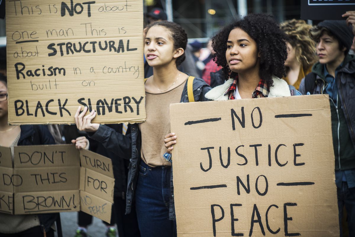 New York City High School students protest the lack of indictment of Police Officer Darren Wilson in the shooting of 18-year-old Michael Brown on December 1, 2014.