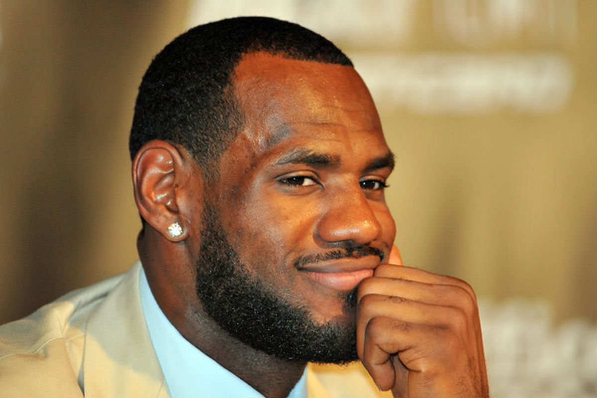 MIAMI - JULY 09:  LeBron James #6 of the Miami Heat smiles during a press conference after a welcome party at American Airlines Arena on July 9 2010 in Miami Florida.  (Photo by Doug Benc/Getty Images)