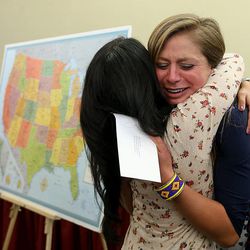 University of Utah medical students Reetu Malhorta and Ali Taylor hug after opening their letters to find out where they are headed for residency during Match Day at the University of Utah in Salt Lake City on Friday, March 20, 2015. Malhorta will be in the pediatrics program at the U. and Taylor will be in emergency medicine at the U.