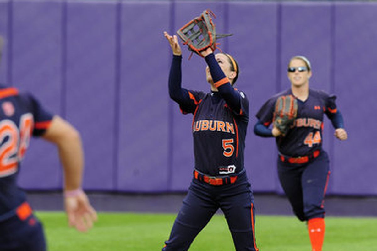 Auburn senior shortstop Lauren Guzman has played 883 consecutive innings for the Tigers. She will lead her team in an SEC Tournament game today against Tennessee.  (<em>photo, Todd Van Ernst</em>)