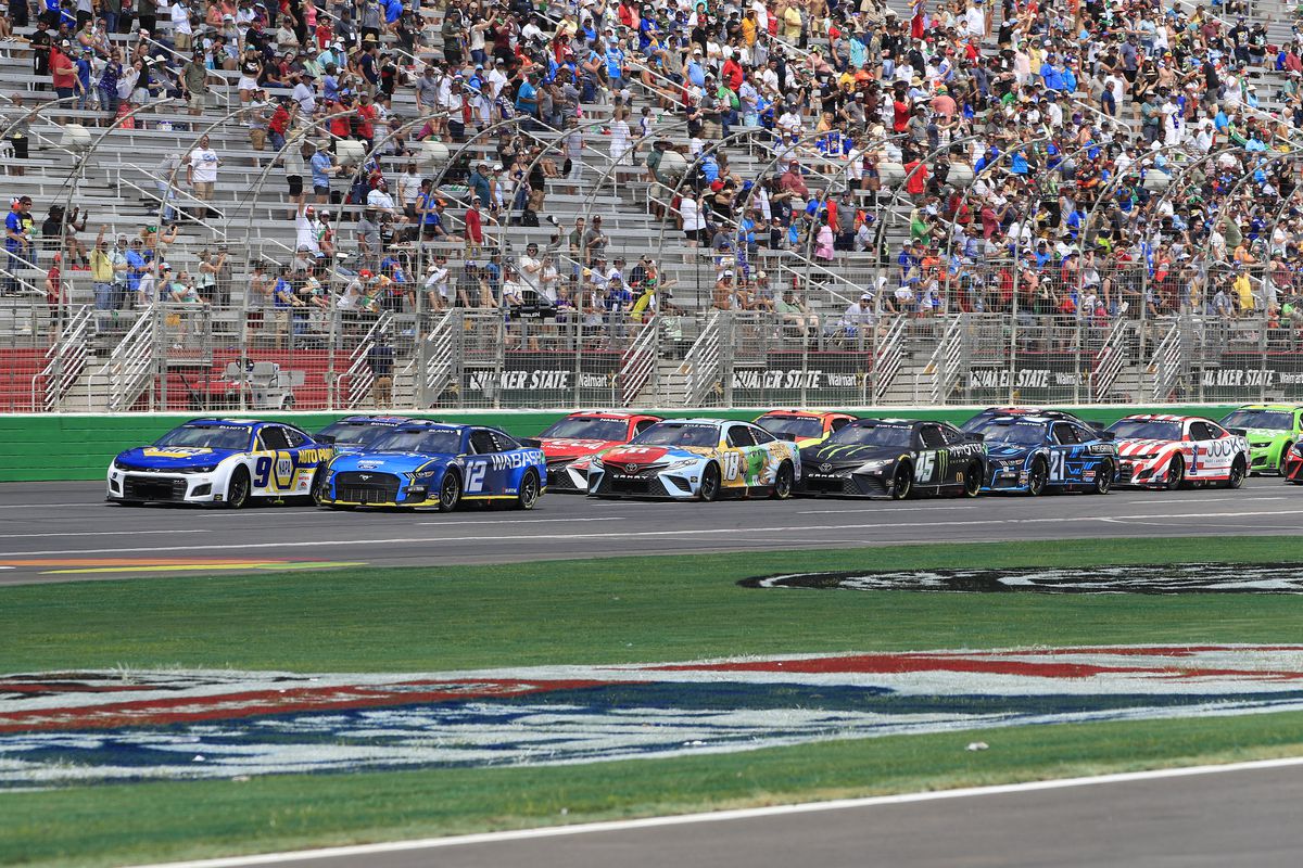 General race action during the 53rd Annual Quaker State 400 NASCAR race on July 10, 2022 at the Atlanta Motor Speedway in Hampton, Georgia.