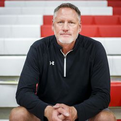 Mitch Smith, coach of the East High School varsity boys basketball team, sits for a portrait after the spring league tournament at East High School in Salt Lake City on Thursday, May 18, 2017.