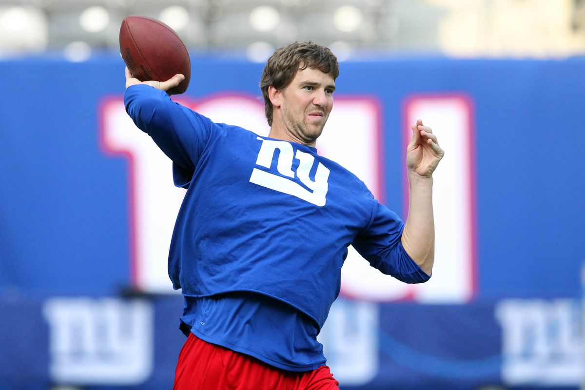 August 24, 2012; East Rutherford, NJ, USA; New York Giants quarterback Eli Manning (10) throws a pass before a preseason game against the Chicago Bears at MetLife Stadium. Mandatory Credit: Brad Penner-US PRESSWIRE