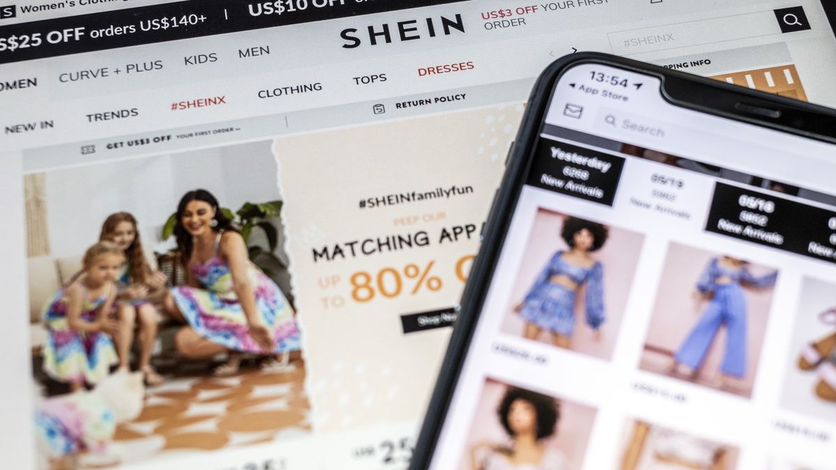 A photo of the fast fashion retailer Shein’s website and app.
