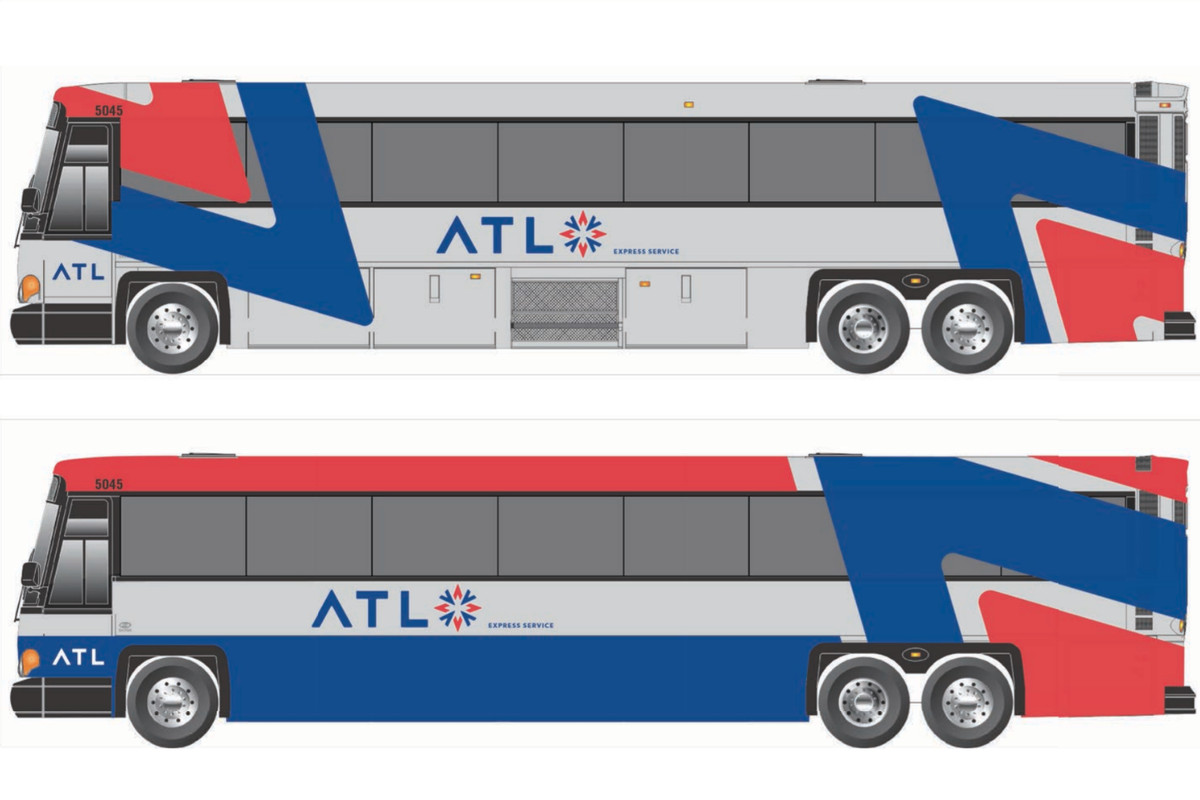 Conceptual designs for new transit buses shown with The ATL’s recently adopted logo.