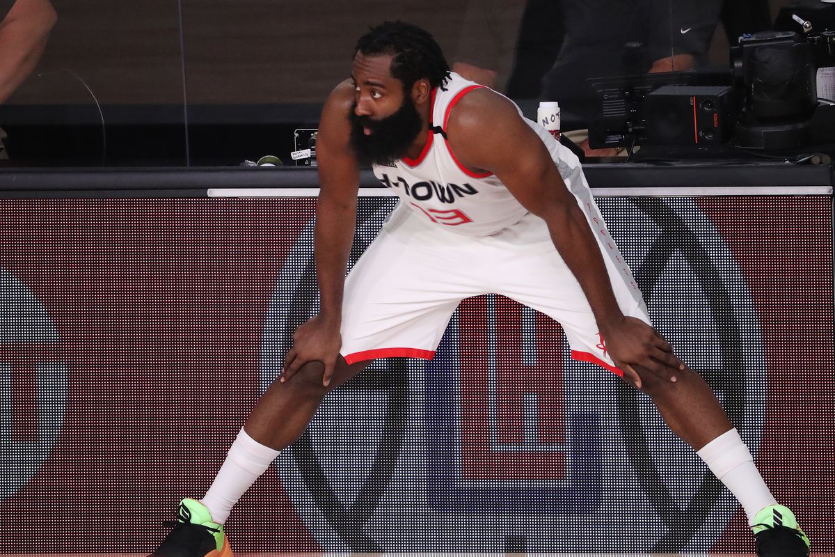 James Harden of the Houston Rockets during the fourth quarter against the Los Angeles Lakers in Game One of the Western Conference Second Round during the 2020 NBA Playoffs at AdventHealth Arena at the ESPN Wide World Of Sports Complex on September 04, 2020 in Lake Buena Vista, Florida.