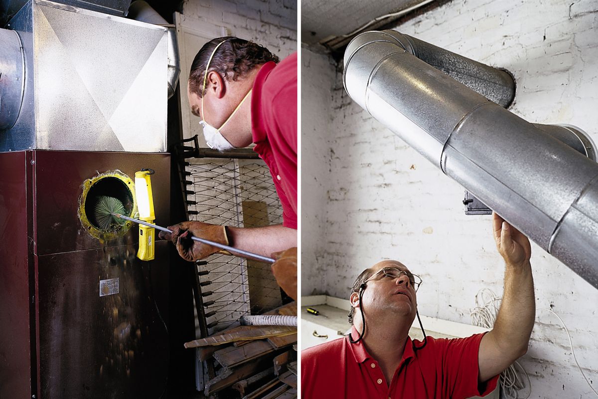 Cleaning the combustion chamber of furnace and Inspecting the flue pipe
