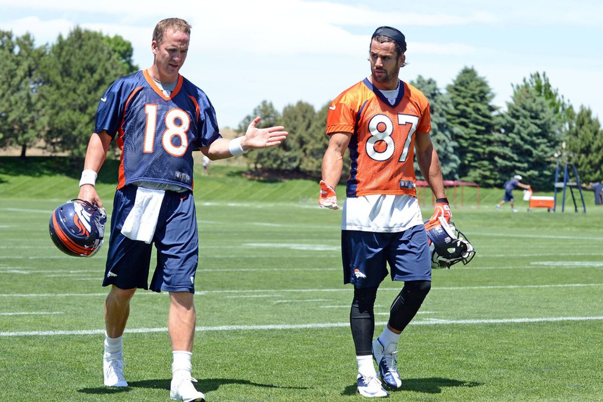 Does Peyton Manning make up for the rest of the quarterbacks on the team, or does the deep wide receiver corps take the award. Mandatory Credit: Ron Chenoy-US PRESSWIRE