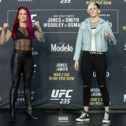 Gina Mazany and Macy Chiasson pose at UFC 235 media day.