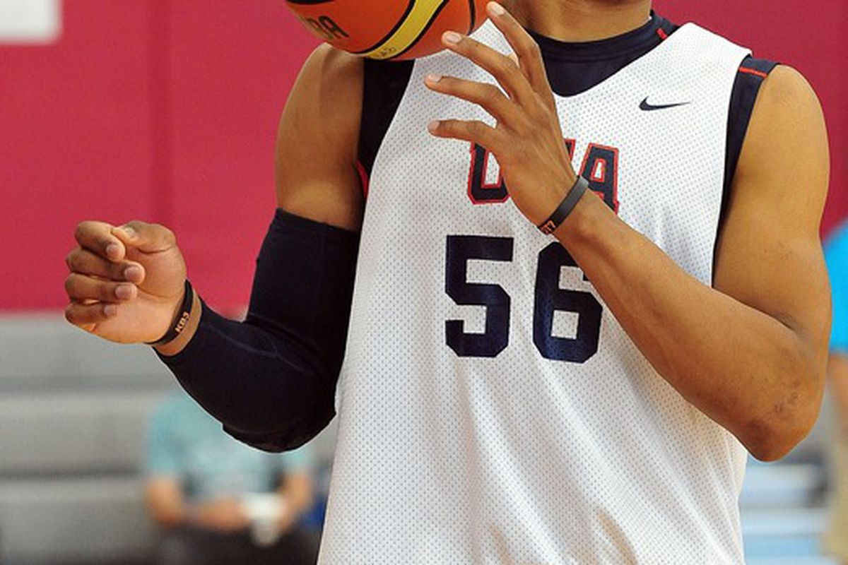 July 7, 2012; Las Vegas, NV, USA; Team USA guard Russell Westbrook during practice at the UNLV Mendenhall Center. Mandatory Credit: Gary A. Vasquez-US PRESSWIRE