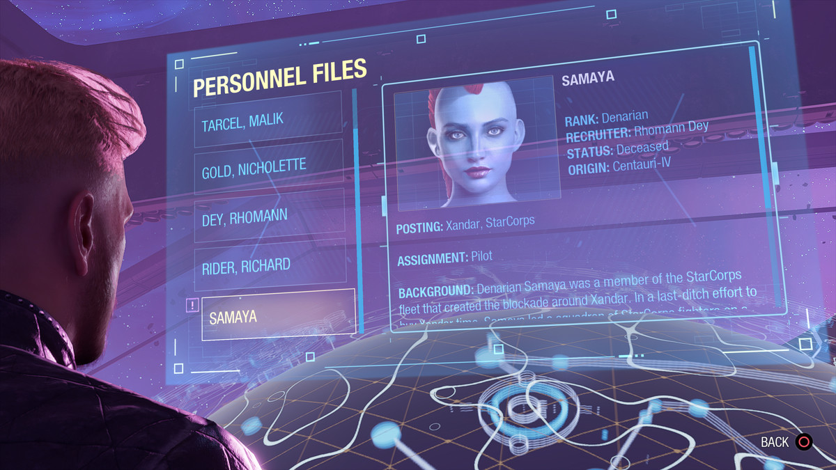 The personnel file for Samaya, a senior member of the Nova Corps