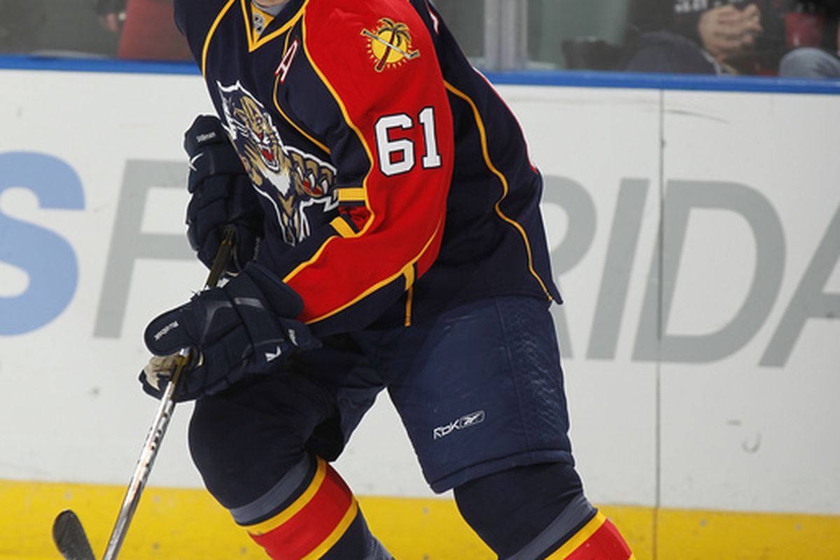 SUNRISE FL - JANUARY 17: Cory Stillman #61 of the Florida Panthers skates prior to the NHL game against the Atlanta Thrashers on January 17 2011 at the BankAtlantic Center in Sunrise Florida. (Photo by Joel Auerbach/Getty Images)