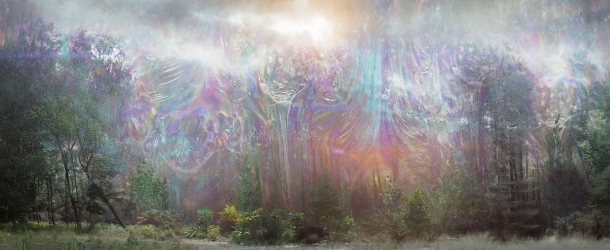 the prismatic rainbow shimmer drips down into the grass in annihilation