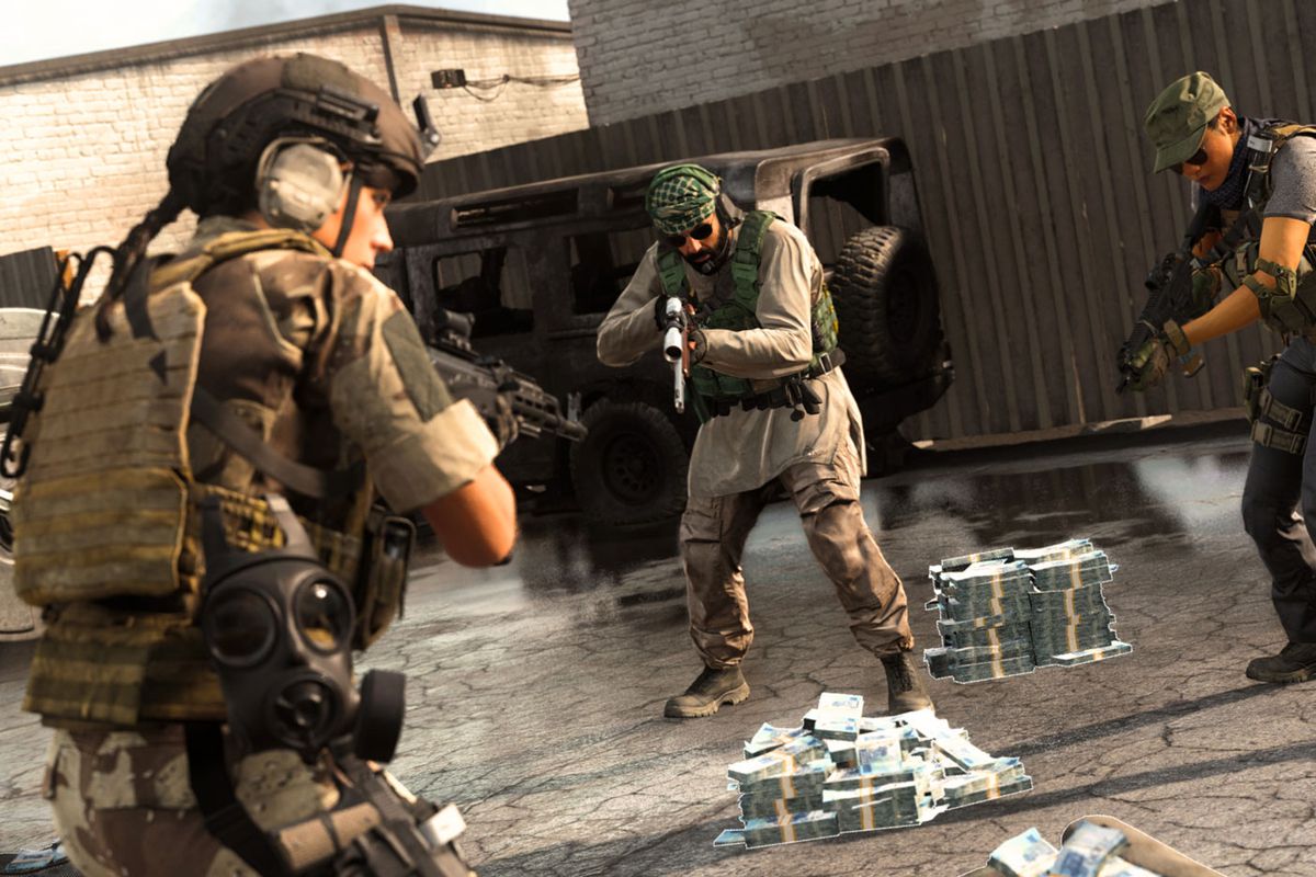 Players stand around staring at the cash they’ve collected in Call of Duty: Warzone
