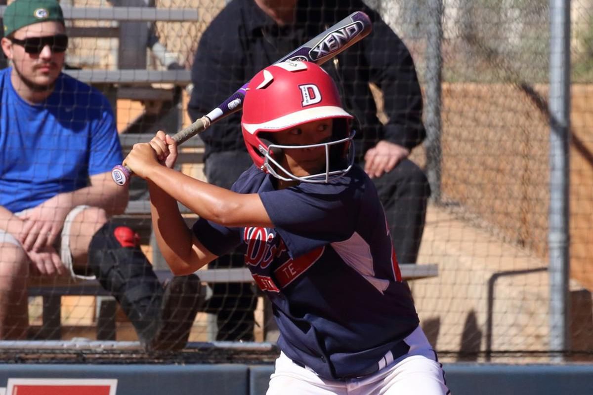 Dixie State junior outfielder Shelby Yung gets set to take a swing vs. Chaminade on March 23. Yung drove in the winning run in DSU's second game vs. Hawai'i Hilo on Wednesday.