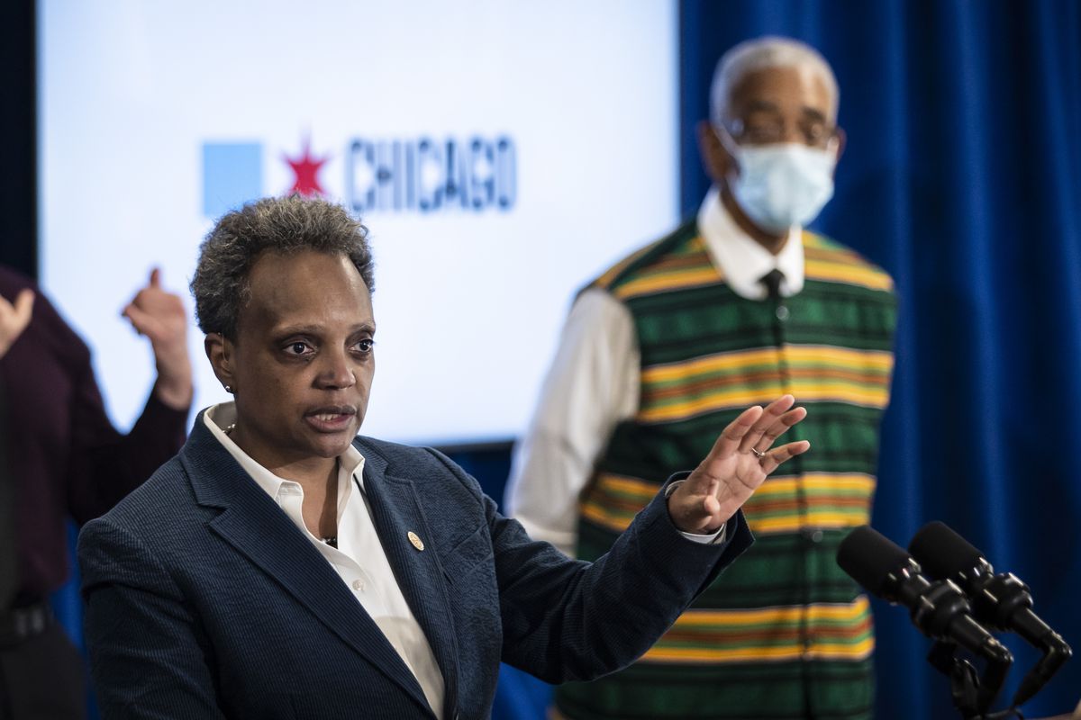 U.S. Rep. Bobby Rush joined Mayor Lori Lightfoot at a news conference in June about a group of Chicago police officers who were lounging in the congressman’s campaign office while looters hit nearby stores.